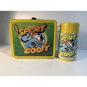 Vintage 1983 Disney Sport Goofy Metal Lunchbox & Thermos Set Aladdin 80s